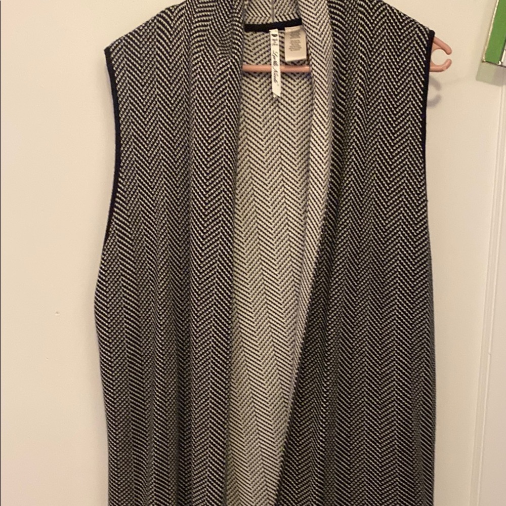 Black and White long Herringbone Vest